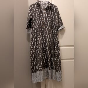 Grey Ikat Print Cotton Shirt  Dress